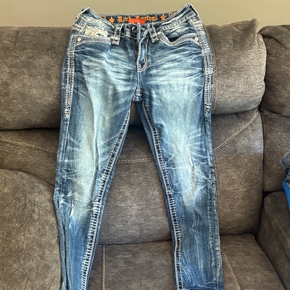 Rock Revival Distressed Blue Men's Jeans - Picture 2 of 4